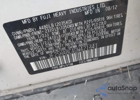 2013 Subaru Forester 2.5X из США, поврежденный, VIN JF2SHABC4DH421341